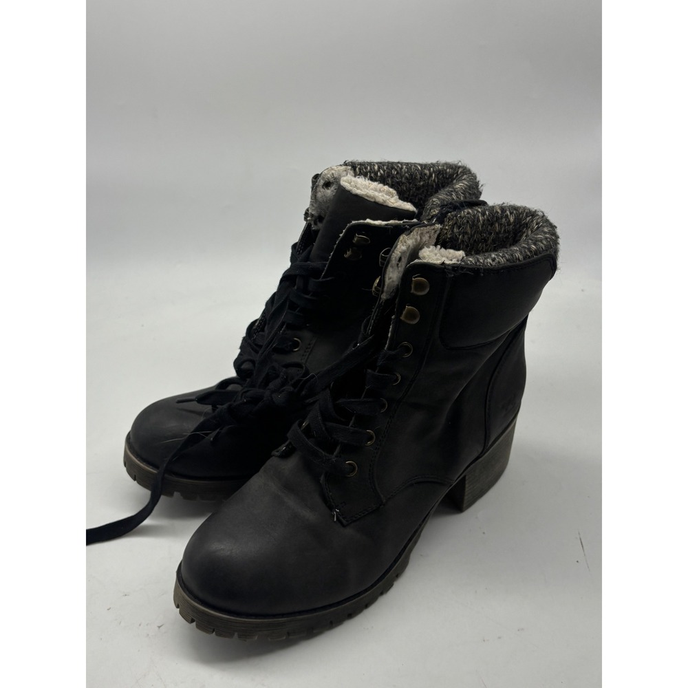 Billabong Wild Thing Black Faux Shearling Knit Collar Combat Boots Womens 8.5